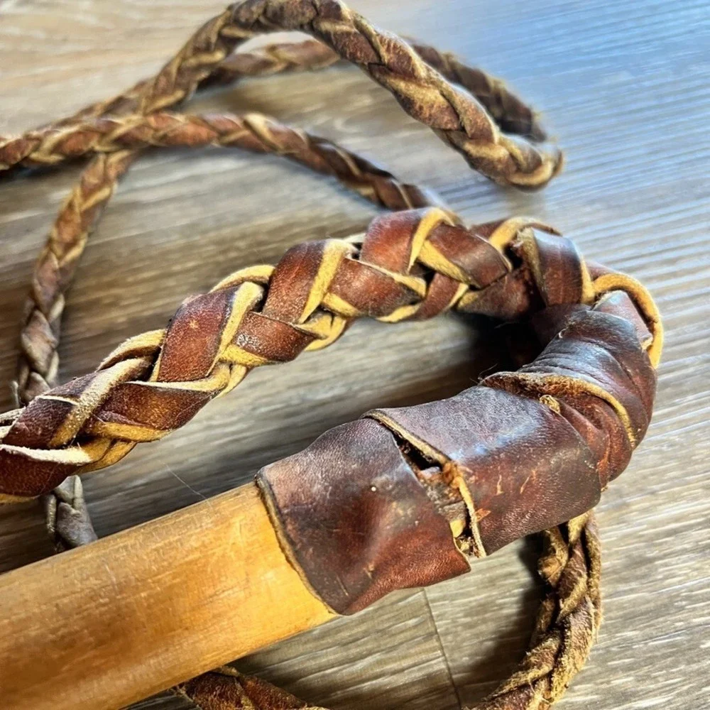 Vintage Leather &‎ Wood Braided Whip – Western Decor or Costume Prop Cosplay